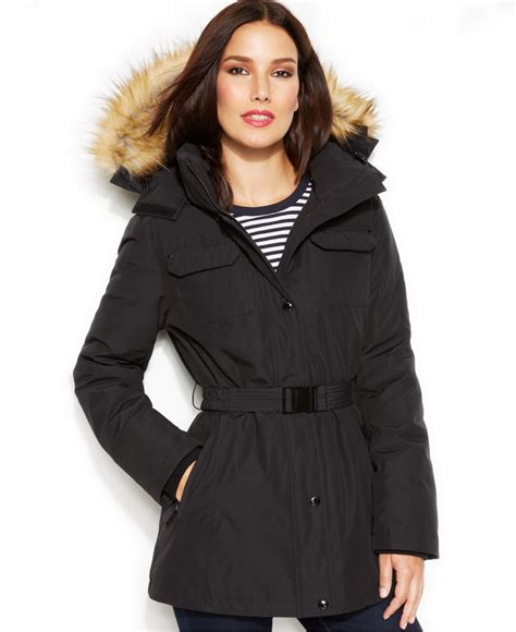 michael michael kors faux leather trim belted coat|Michael Kors jacket.